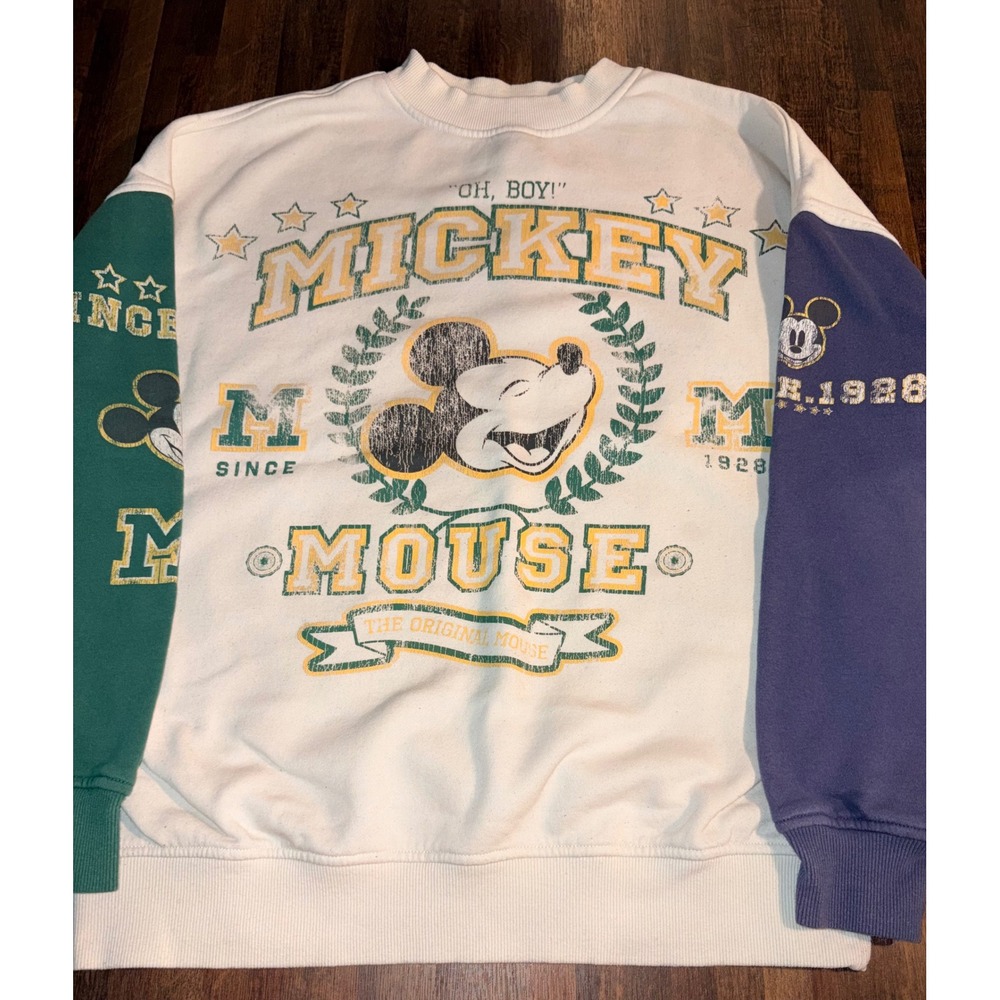 Disney Mickey Mouse H&M Divided Colorblock Sweatshirt Cream Green Purple XXS